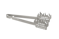 Grillzange Flamme Frau am Grill