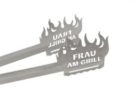Grillzange Flamme Frau am Grill